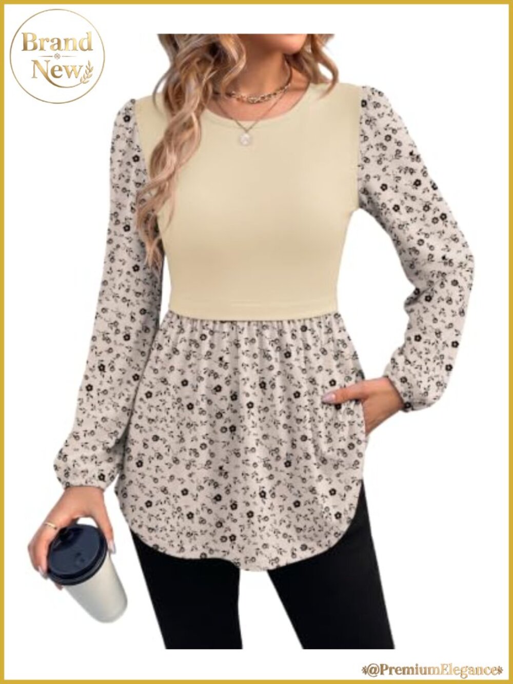 Womens Long Sleeve Tunic Top Crew Neck Babydoll Peplum Blouse